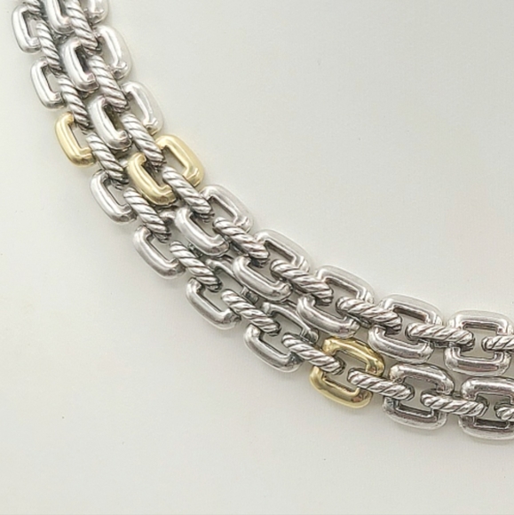 David Yurman Thoroughbred Double Row Cushion Link Necklace With 18k Gold - Picture 4 of 6